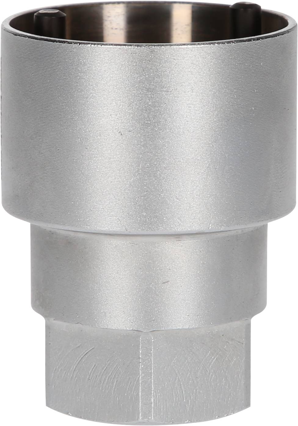Metal drum cap, cylindrical shape, silver-coloured. Primarily used for sealing barrels or drums.