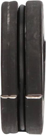 A black lacquered twin-disc wheel photographed in close-up, from the side.