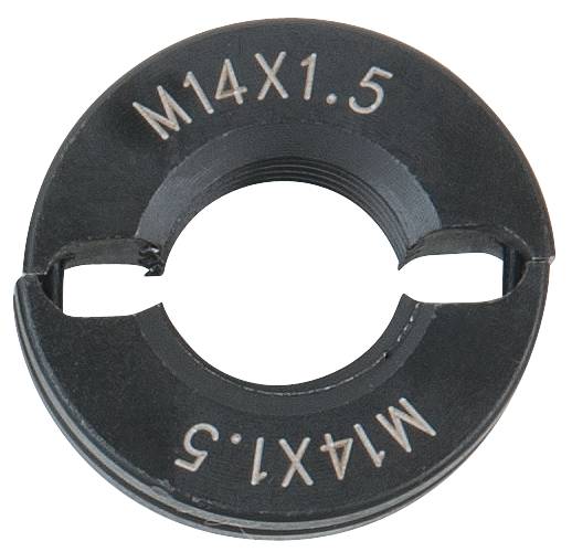 'Tap M14x1.5', metalworking tool for thread cutting, black round shape, with notches, inscription shows thread size.