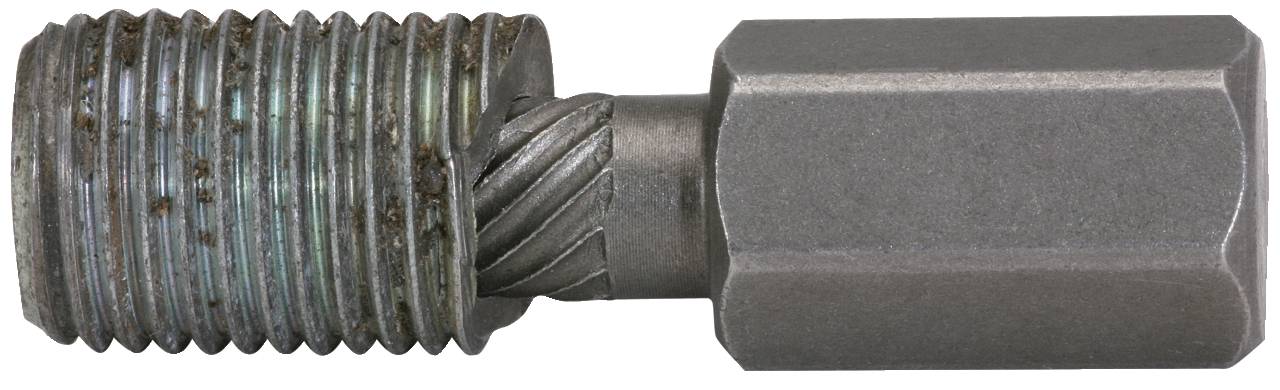 Stainless steel screw extractor with thread and hexagonal shaft. Tool for removing broken screws.