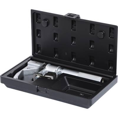 An adjustable spanner in an open black plastic case.