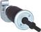 A black door lock cylinder with a silver rim and a locking mechanism with an extended spindle.
