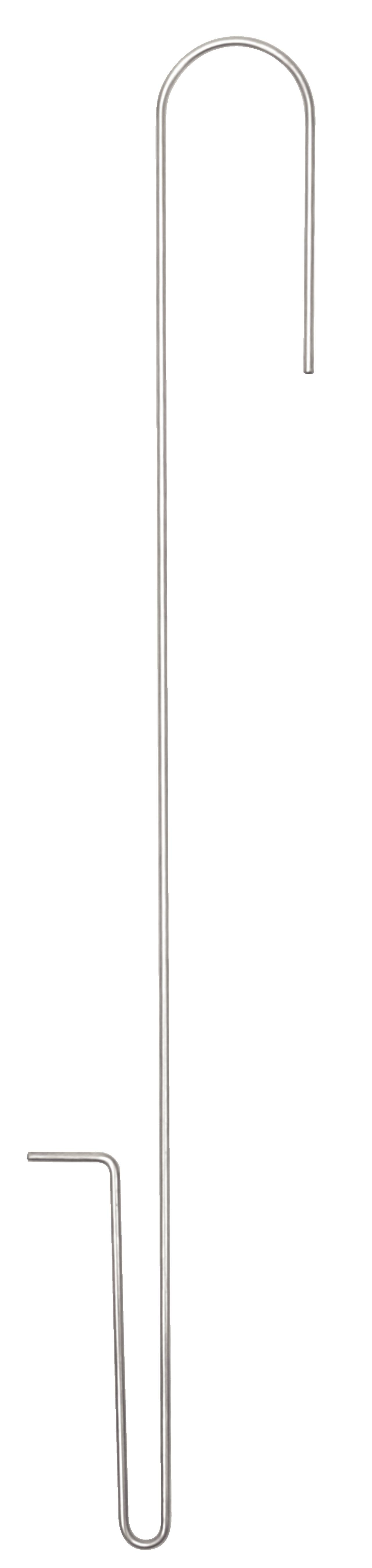 A silver metal rod with a hook at one end and a flat foot at the other end. Suitable for hanging objects.