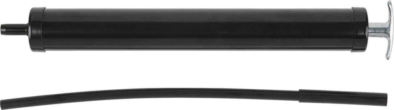 Black hand pump with detachable hose, suitable for inflating sports balls and inflatable boats.