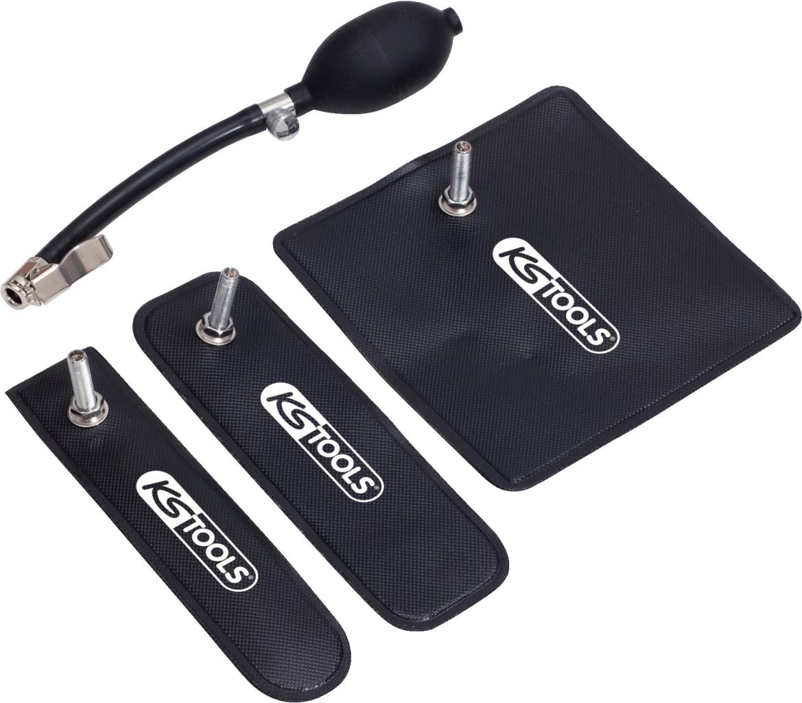 Inflatable wedges by KS Tools in three sizes with black rubber ball and valve. Assistance tool for opening vehicle doors.
