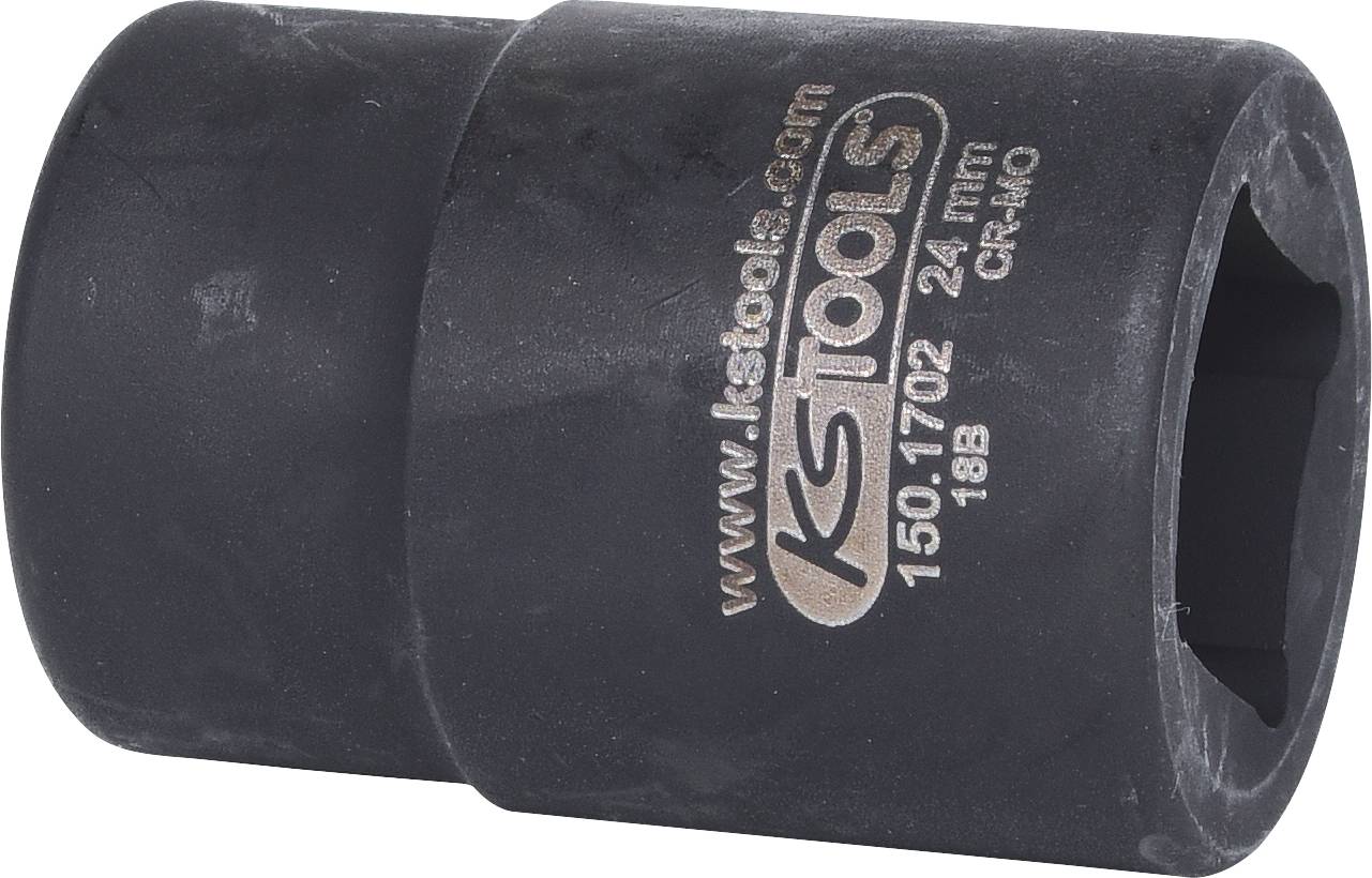 Large black socket wrench with 'KS Tools 24mm' inscription. Used for mechanical work.<br><br>Large black socket spanner with 'KS Tools 24mm' inscription. Used for mechanical tasks.