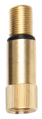 A brass valve pin for bicycle inner tubes with threaded screw and rubber seal. Suitable for tyre repair and maintenance.