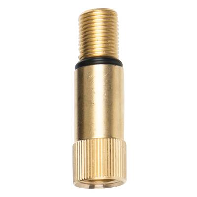 A brass valve pin for bicycle inner tubes with threaded screw and rubber seal. Suitable for tyre repair and maintenance.