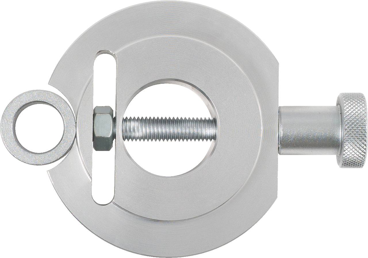 Metal component with a cylindrical body, screw fastening, and a ring on the side, likely a fixing or clamping element.