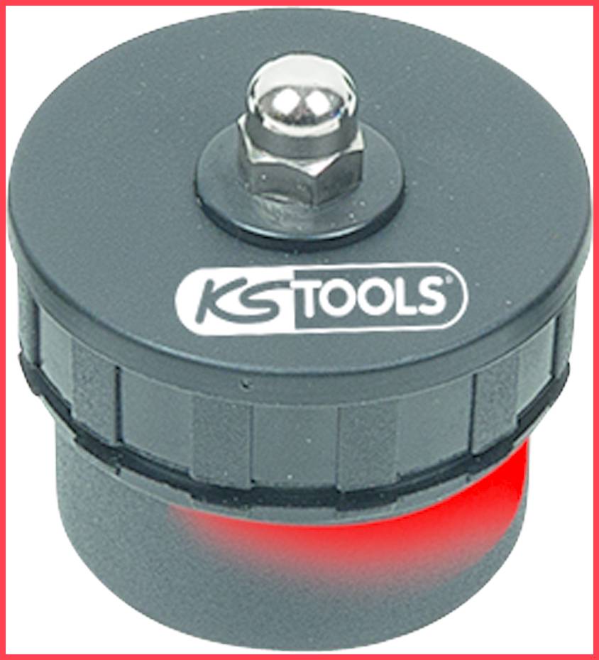 A black oil filter wrench with the KS Tools logo and a red accent, designed for removing oil filters.