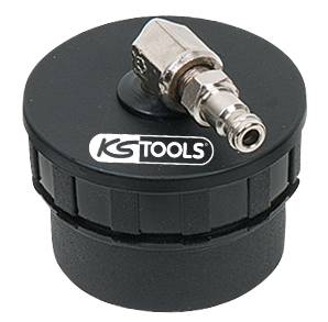 Black adapter with metal connection, marked with 'KS TOOLS', is likely used for pneumatic or hydraulic systems.