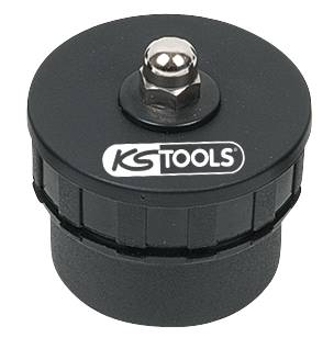 Black KS Tools accessory part with a screw cap and logo in the centre, used in mechanics or for workshop tasks.