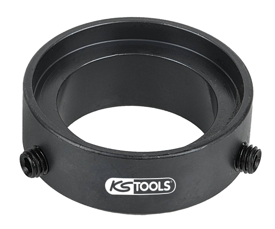 'KS TOOLS' black ring spanner with two side adjustment screws. Tool for precise fastening.