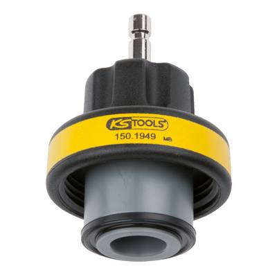 A black and yellow adapter with the inscription 'KS TOOLS 150.1949 MB', presumably a tool component for specialised applications.