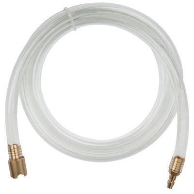 Transparent plastic tube with brass fittings at both ends.