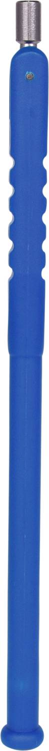 A blue rubber rod with a ribbed grip section and a metallic tip.