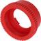 A red, circular plastic ring with serrated edges.