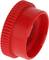 Red plastic screw cap with a ridged edge, used for sealing containers or bottles.