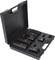 Black plastic carry case with six specialised attachments and tools for professional use, neatly arranged.