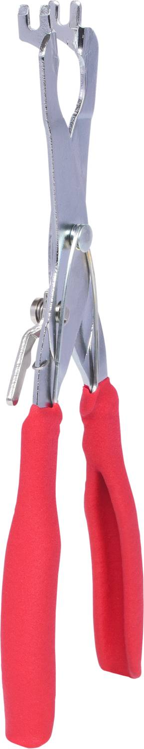 Metal pliers with red handles, primarily suitable for car repairs or technical applications.