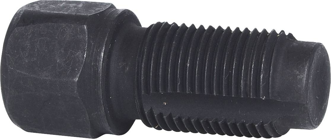 A black hexagon-headed bolt with threaded and grooved shaft, side view.