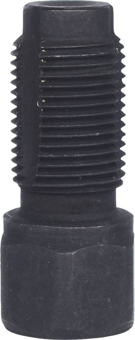 A black, ribbed metal bolt with a cylindrical thread and smooth lower section.