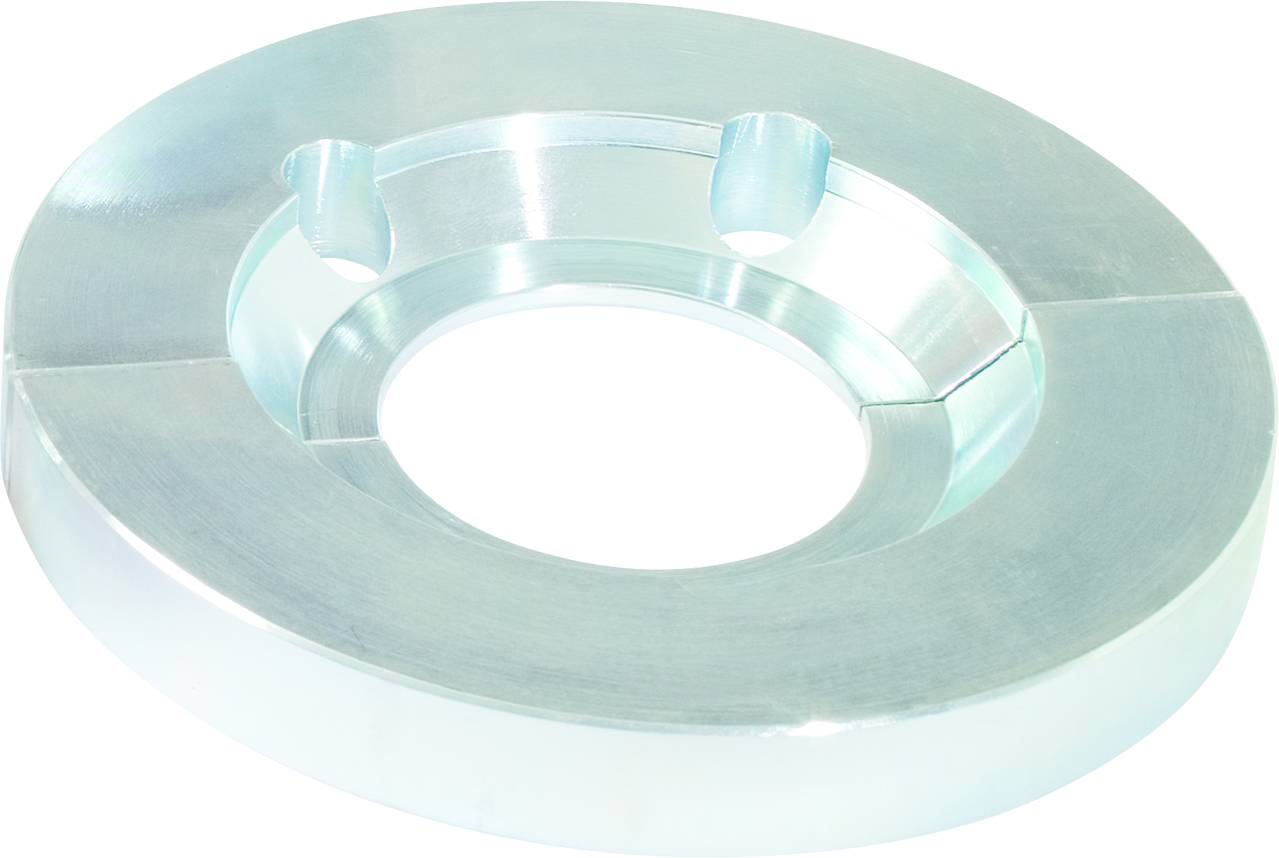 Metal flange with a circular shape and central hole, suitable for mechanical or industrial applications.