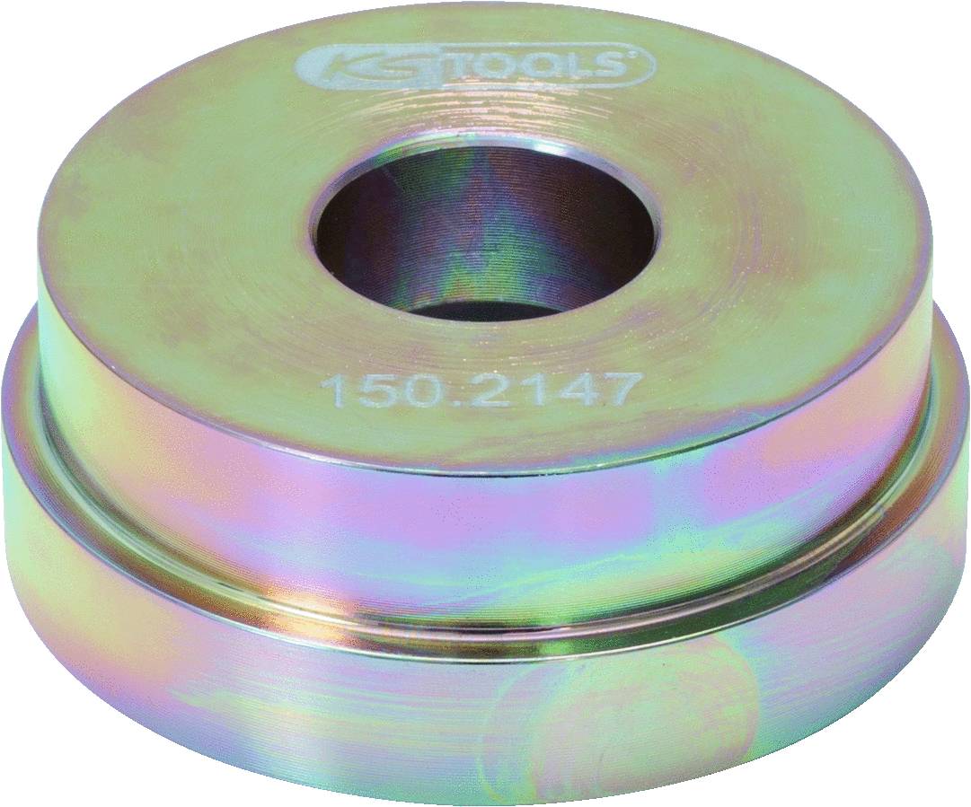 Metal bush with a hole in the centre, showing the number '150.2147' and the 'KS Tools' logo on the surface.
