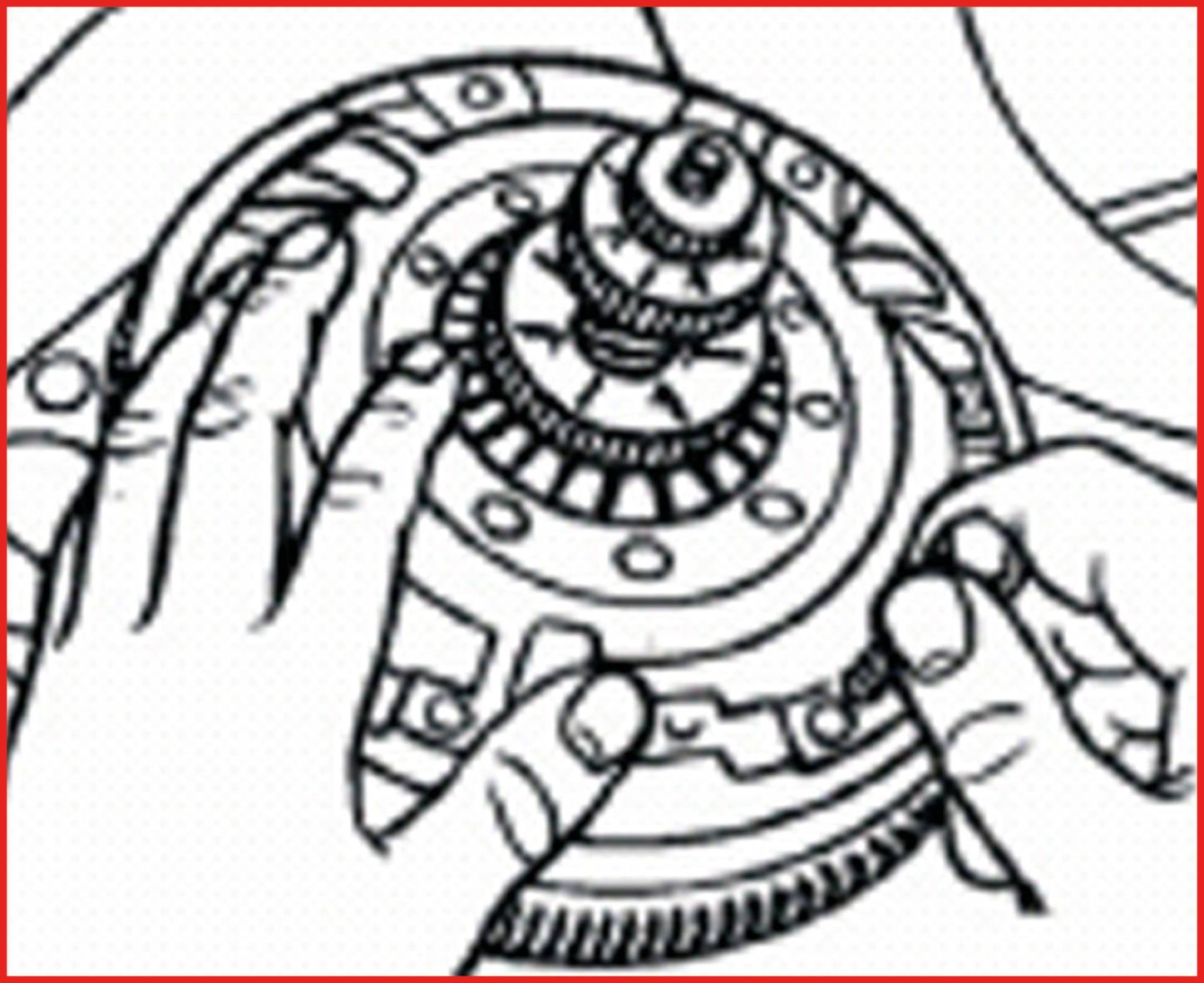 Hands are assembling a gear or a mechanical component.