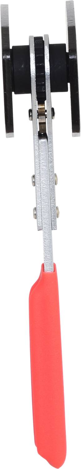 A metal blade with a red handle, similar to a safety knife, suitable for cutting or separating materials.