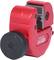 Red pipe cutter with black adjustment dial, suitable for metal pipes. Compact design, brand logo on the side.