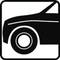 Icon of a stylised car front with a wheel, used as a symbol for cars or car services.