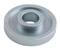 A silver, round metal part with a cylindrical protrusion in the centre.