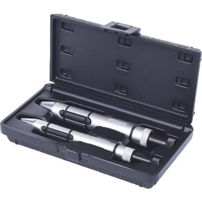 Two metal stamps in an open black plastic case. Rough tools for embossing or marking materials.