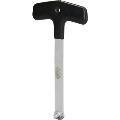 A T-handle ratchet spanner with a black plastic grip and a silver shaft, suitable for 1/2 inch sockets.