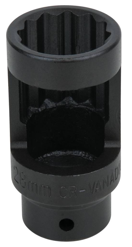 'A 28-mm chrome-vanadium hexagonal tool attachment, cylindrical, with knurled surface for improved grip.'