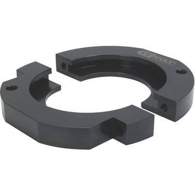 Two black half-rings with screw holes, used as a mounting tool or machine component.