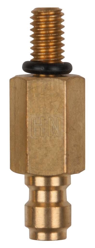 Brass threaded adapter with sealing ring, showing HN marking, suitable for industrial or mechanical connections.