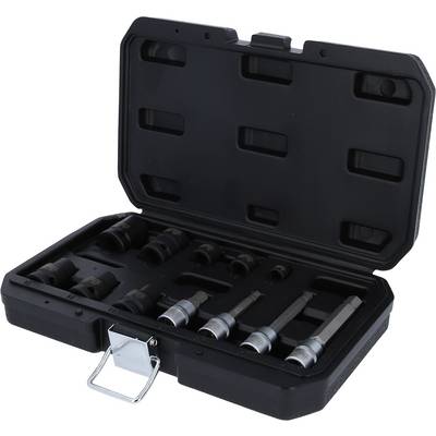 A black tool case with an open lid displays various socket and pipe spanners in different sizes.