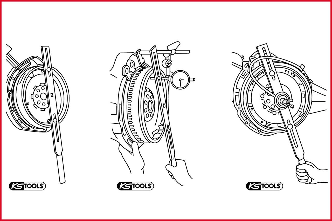 Two mass flywheel test tool with angle wheel and dial gauge KS Tools