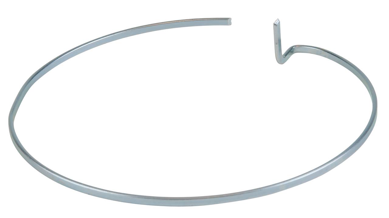 An oval metal ring with a hook at the end, possibly an irrigation or gardening accessory.