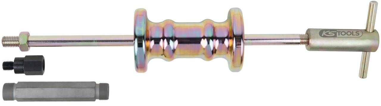 A sliding hammer-like tool with a KSTOOLS logo, consisting of a ribbed handle and a long, cylindrical rod.