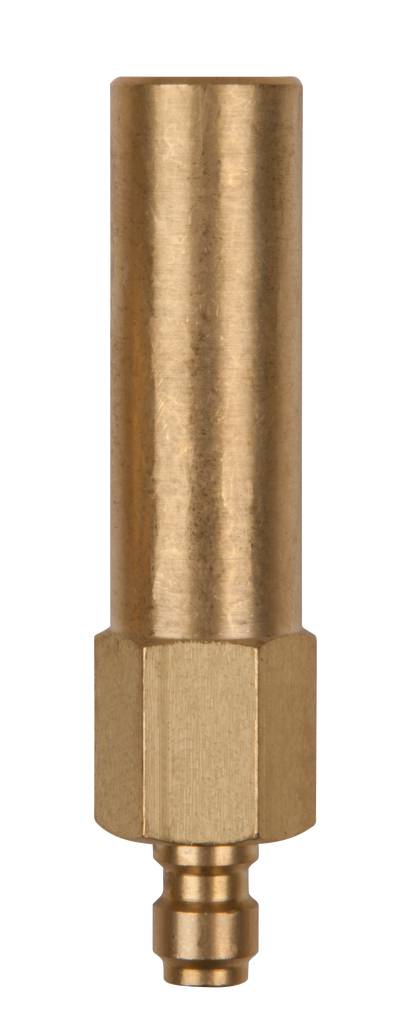 A brass connection adapter with a cylindrical body and hexagonal thread, presumably for pneumatic systems.