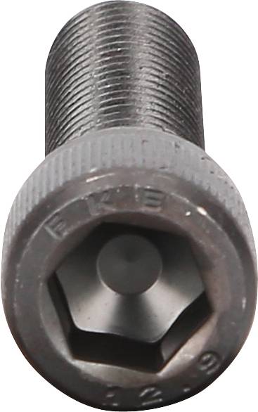 A silver Allen screw with detailed thread structure and a clear view of the screw head from above.