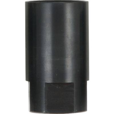 A black, cylindrical metal closure, potentially a protective or adapter component in technical equipment.