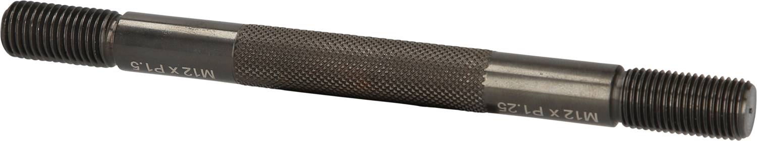 A cylindrical metal tool with a knurled grip area and threads on both sides, marked with 'M12 x 1.25' and 'M12 x 1.5'.