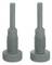 Two identical, grey metal wall plugs with a ribbed base and long shaft, arranged vertically.