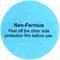Blue sticker with the text 'Non-Ferrous. Peel off the other side protection film before use.'<br><br>Note: In this case, the English text is already in British English, so no significant changes were required.