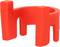 Red plastic holder in a curved shape with four short, wide legs.