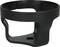 Black plastic holder, circular with a wide opening on the side. Used for mounting or protecting objects.